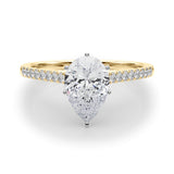 Yellow gold Pear Cut Solitaire Diamond Ring with Pave Band and Four-Prong Setting 1