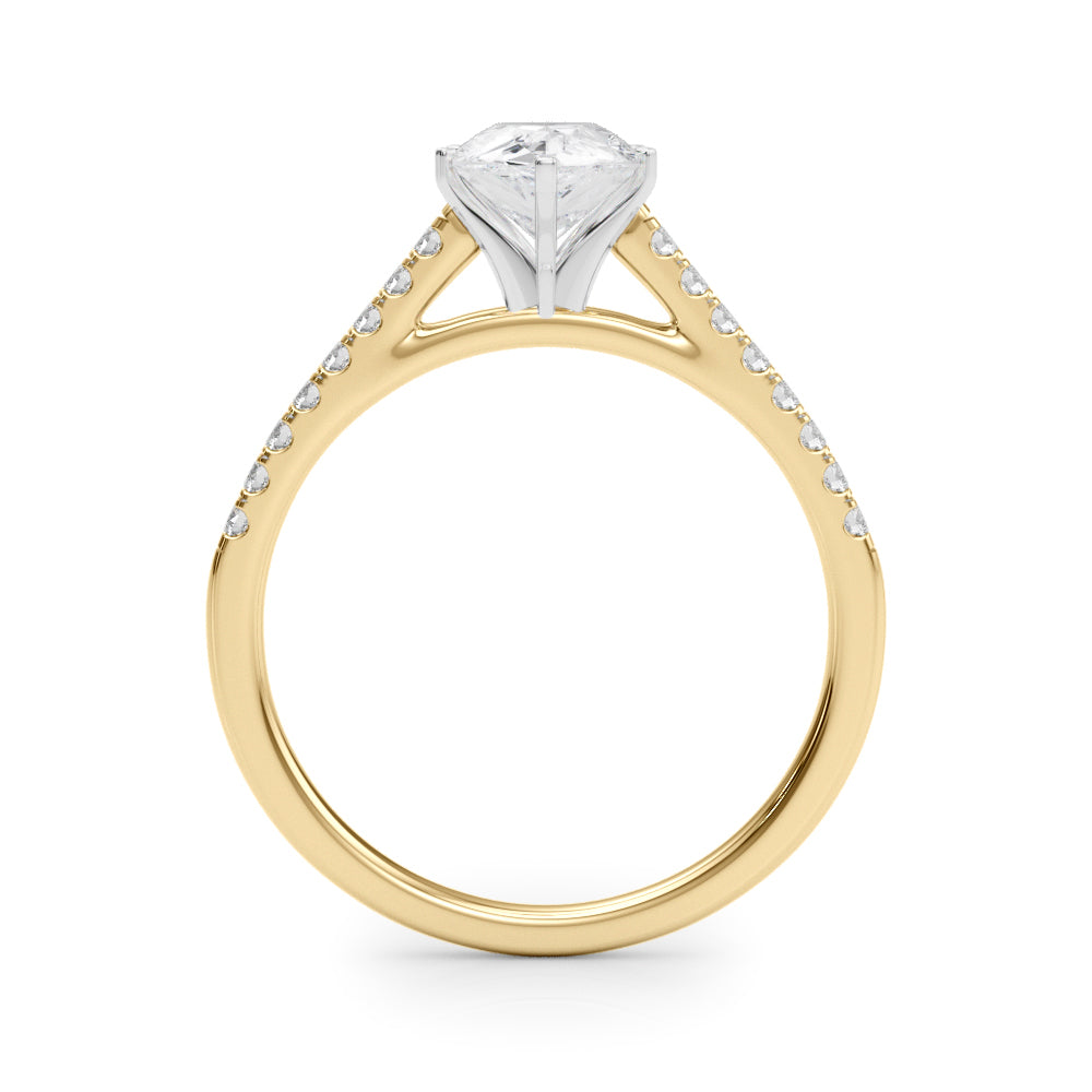 Yellow gold Pear Cut Solitaire Diamond Ring with Pave Band and Four-Prong Setting 2
