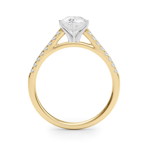 Yellow gold Pear Cut Solitaire Diamond Ring with Pave Band and Four-Prong Setting 2