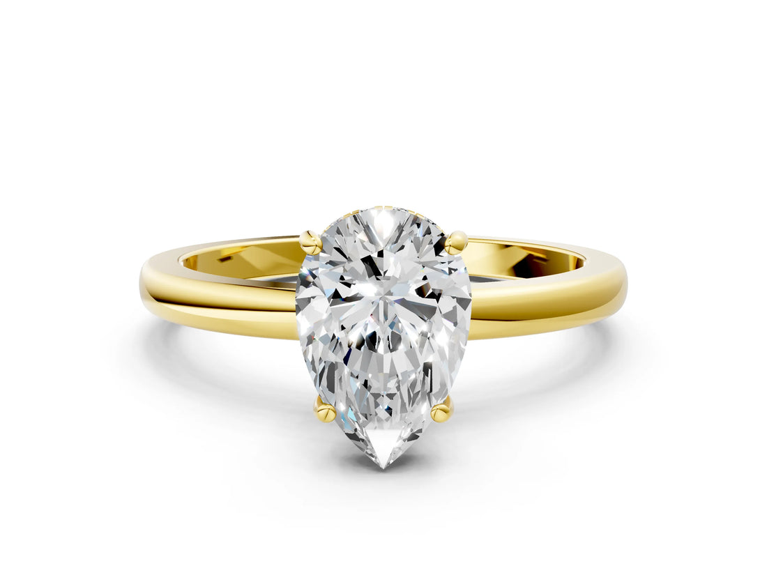 Yellow gold Pear Cut Solitaire Diamond Ring with Prong Setting and Plain Band_7