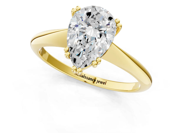 Yellow gold Pear Cut Solitaire Diamond Ring with Six-Prong Setting and Classic Band