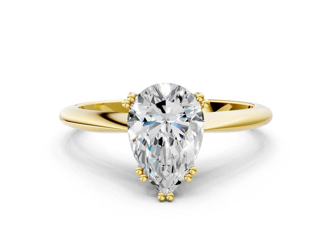 Yellow gold Pear Cut Solitaire Diamond Ring with Six-Prong Setting and Classic Band_3