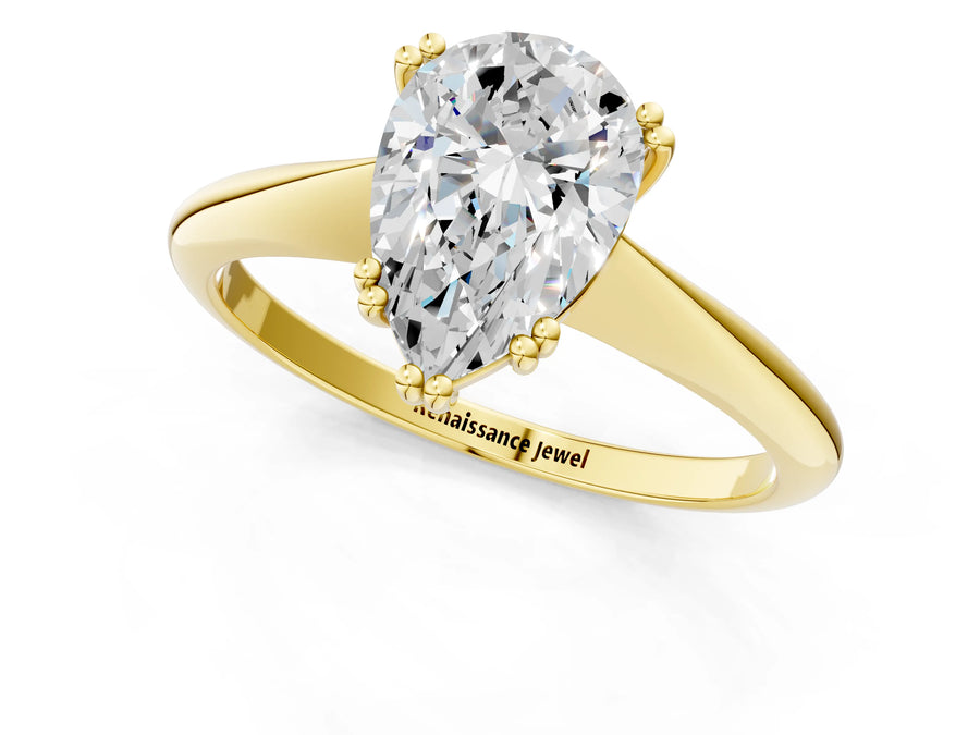 Yellow gold Pear Cut Solitaire Diamond Ring with Six-Prong Setting and Classic Band