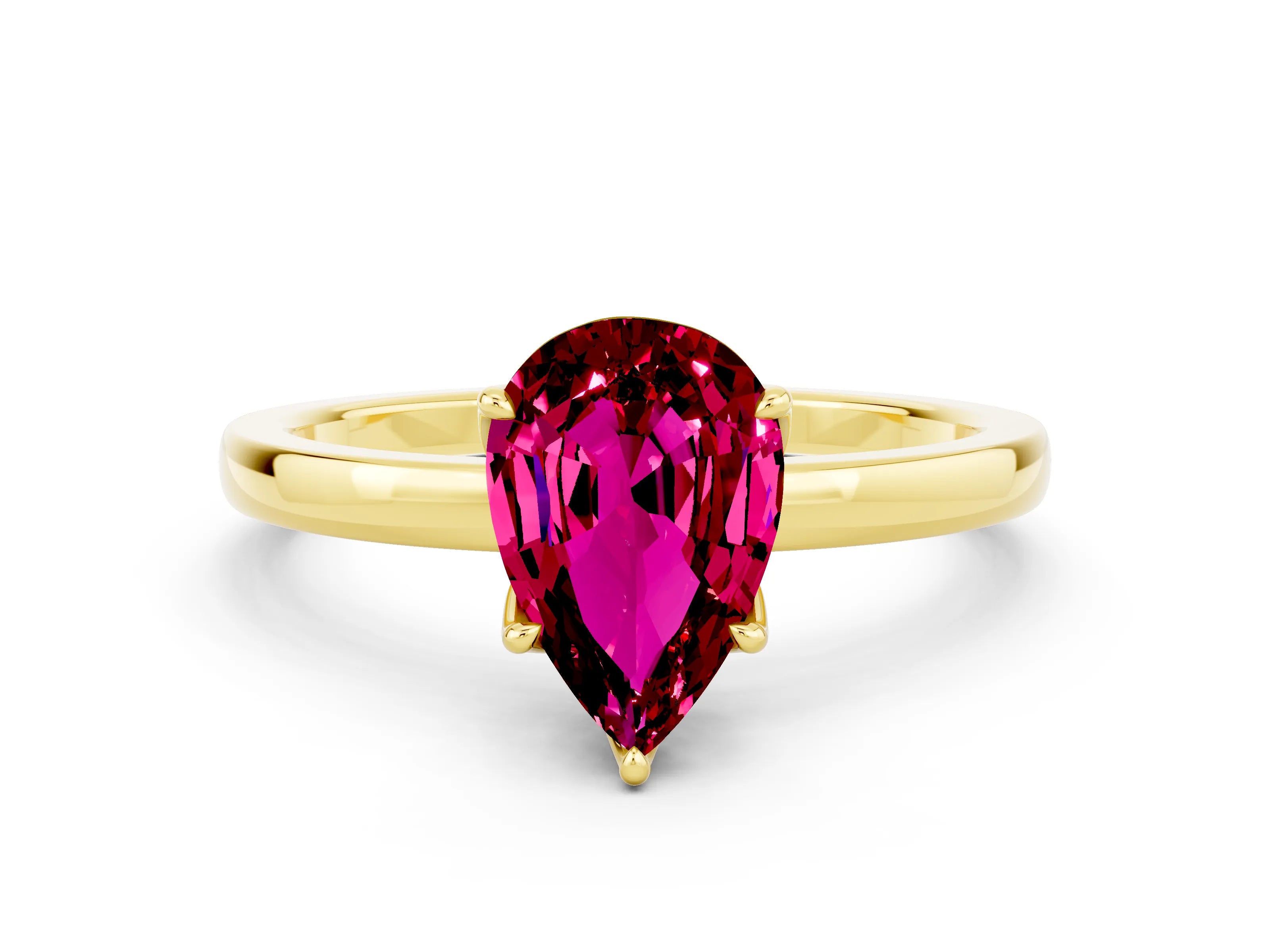 Yellow gold Pear Cut Solitaire Diamond Ring with Thin Band and Four-Prong Setting
