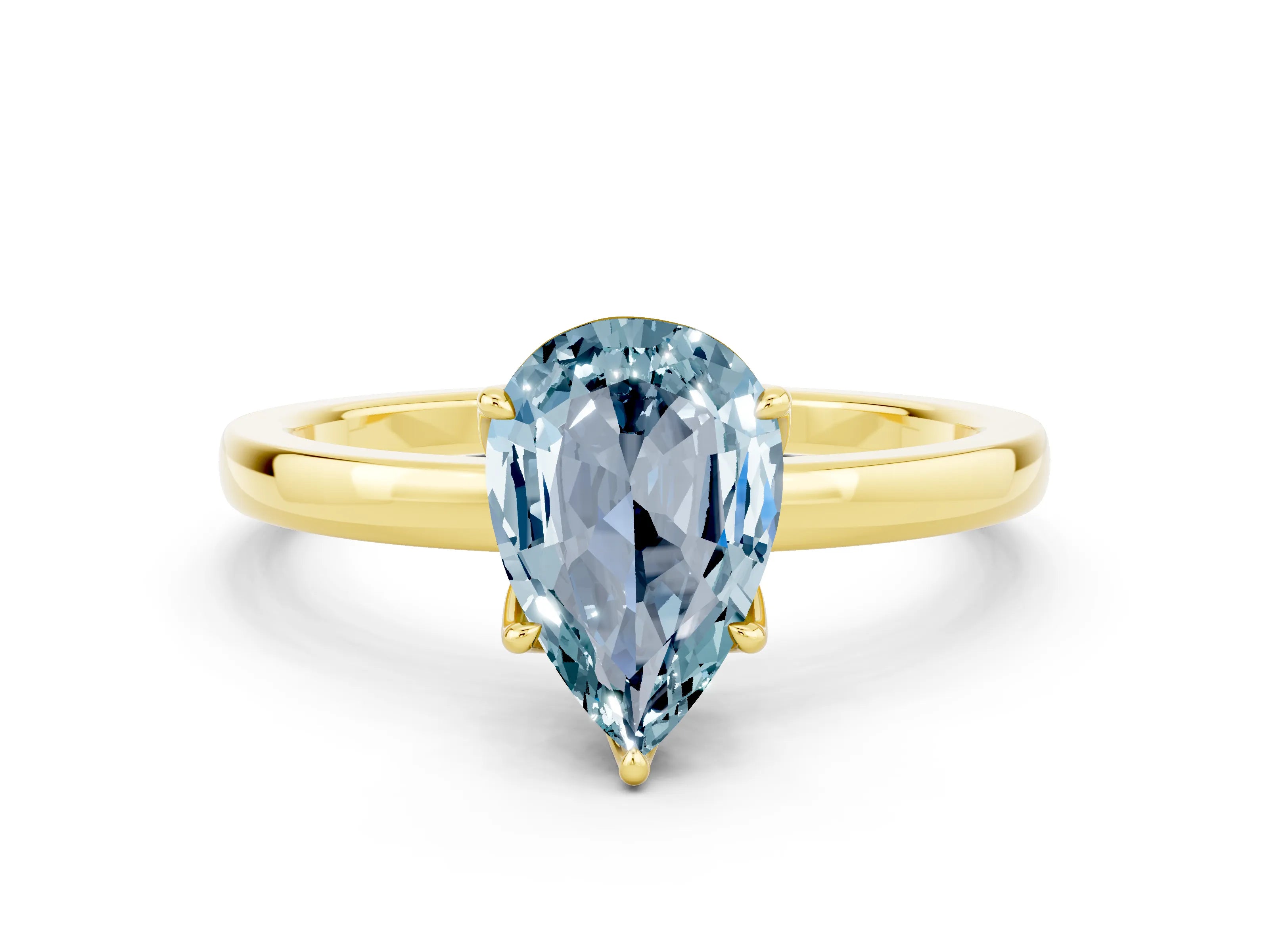 Yellow gold Pear Cut Solitaire Diamond Ring with Thin Band and Four-Prong Setting