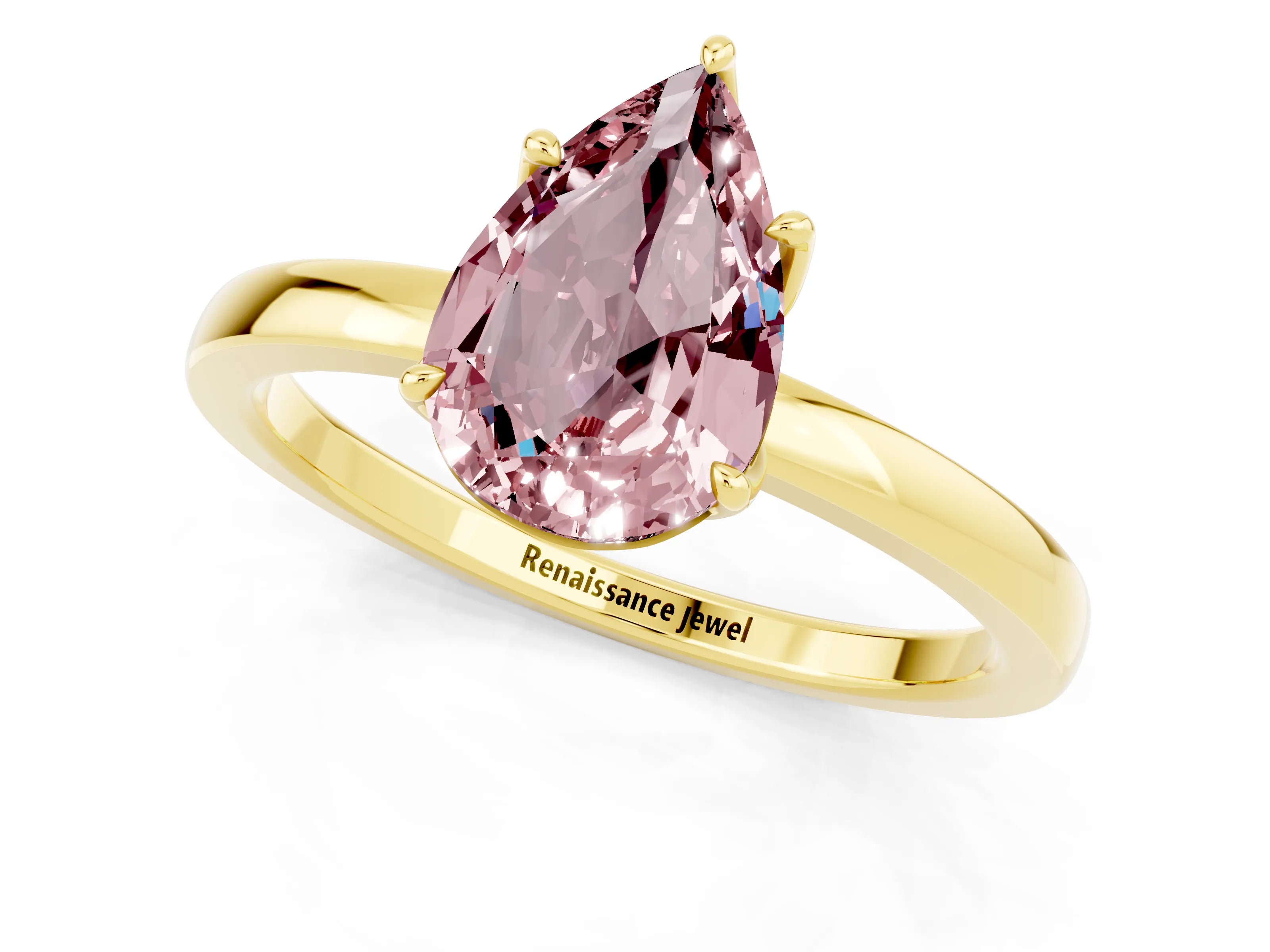 Yellow gold Pear Cut Solitaire Diamond Ring with Thin Band and Four-Prong Setting_1