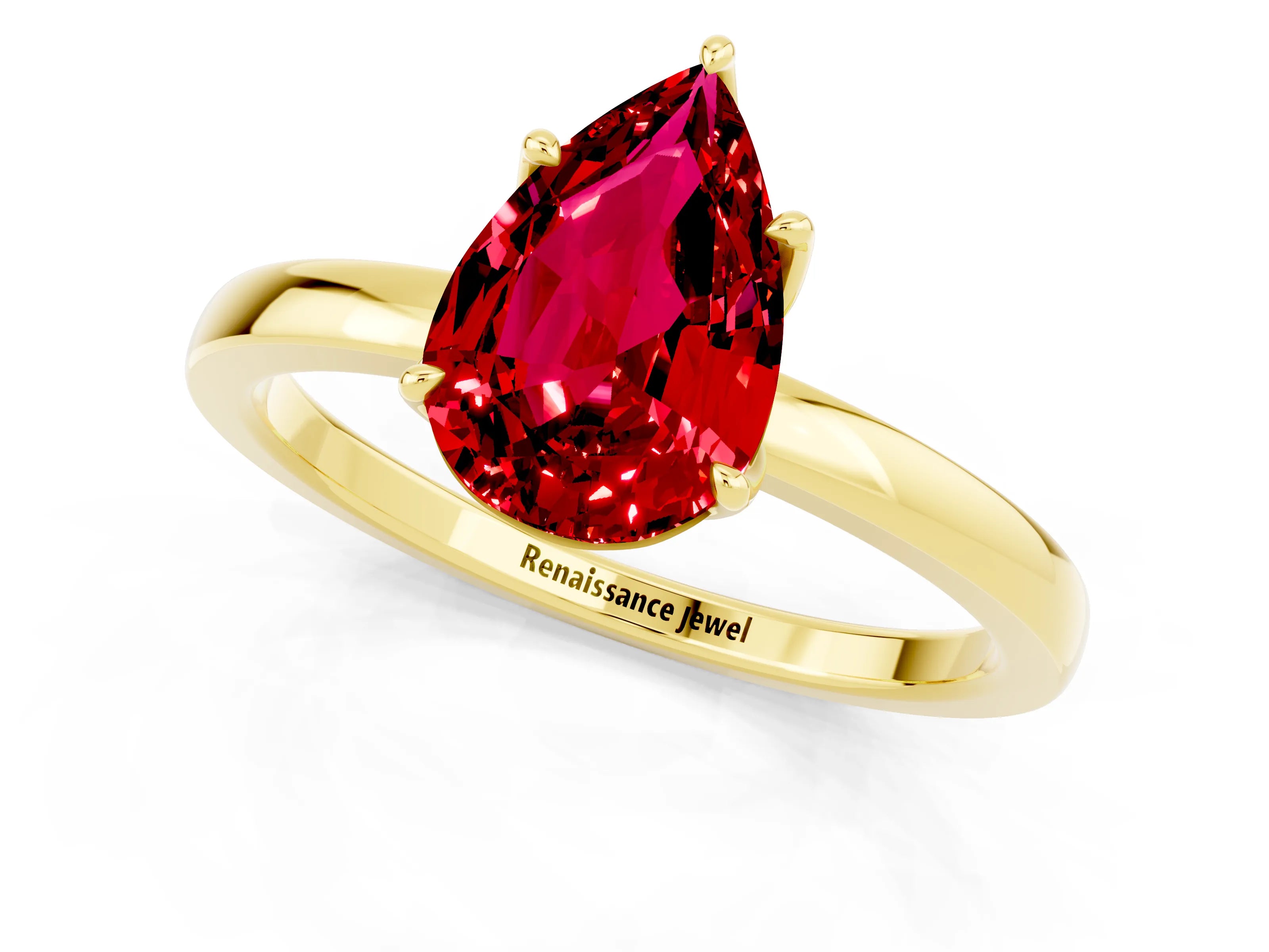 Yellow gold Pear Cut Solitaire Diamond Ring with Thin Band and Four-Prong Setting_1