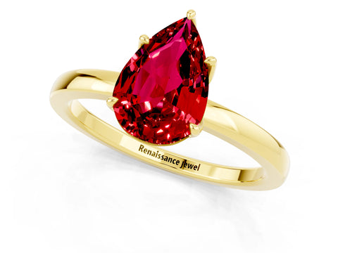Yellow gold Pear Cut Solitaire Diamond Ring with Thin Band and Four-Prong Setting_1