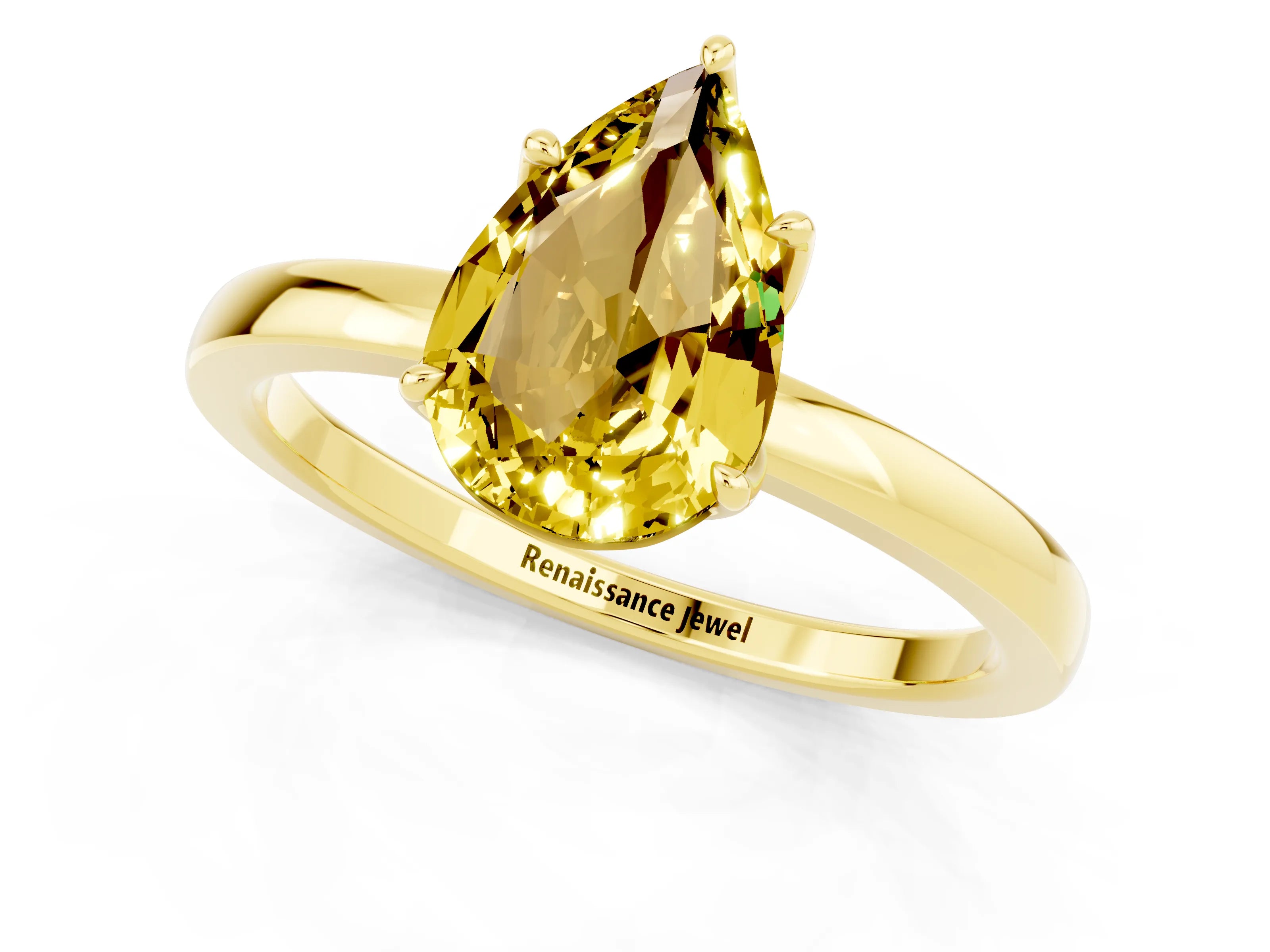 Yellow gold Pear Cut Solitaire Diamond Ring with Thin Band and Four-Prong Setting_1