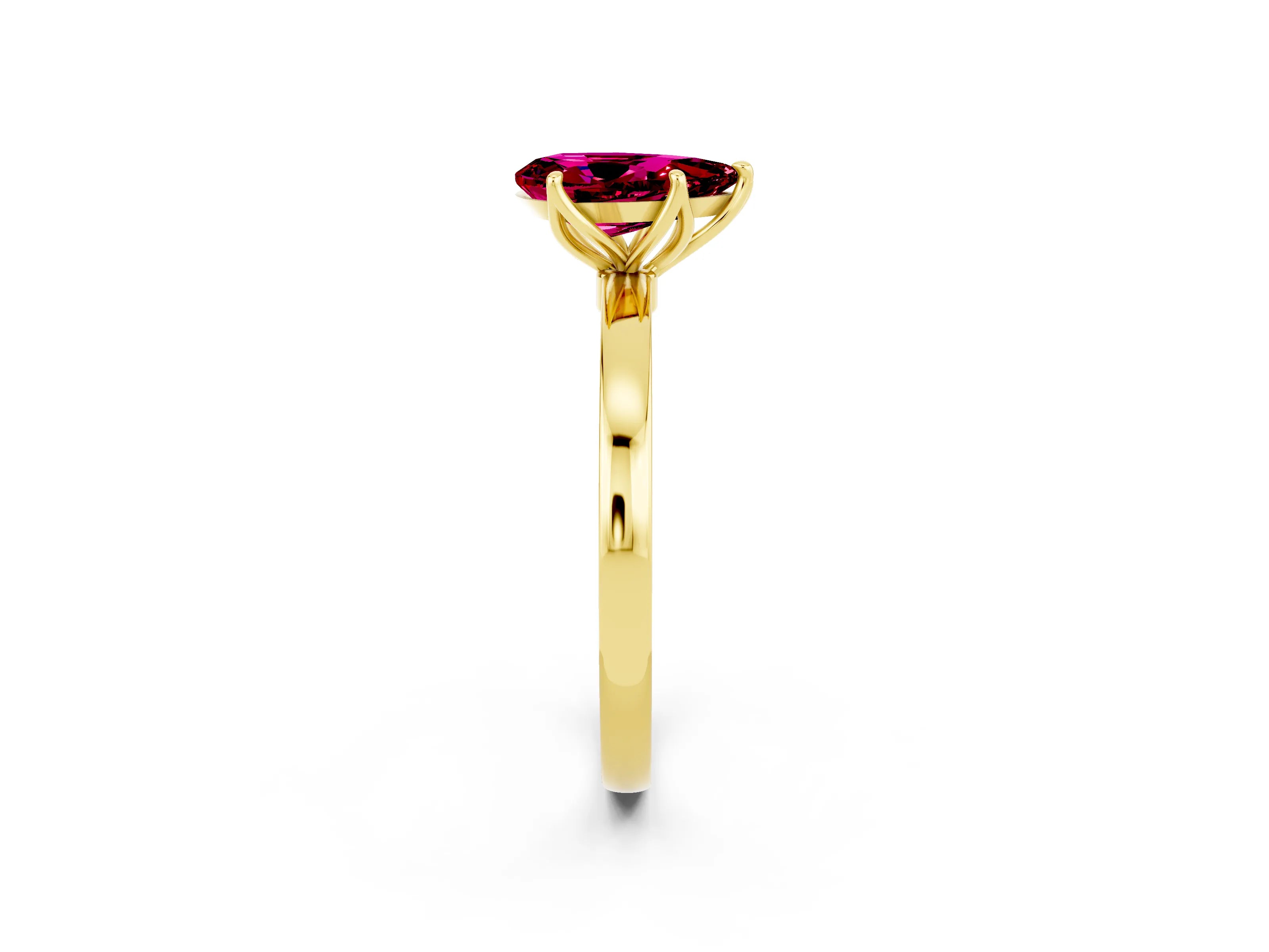 Yellow gold Pear Cut Solitaire Diamond Ring with Thin Band and Four-Prong Setting_2