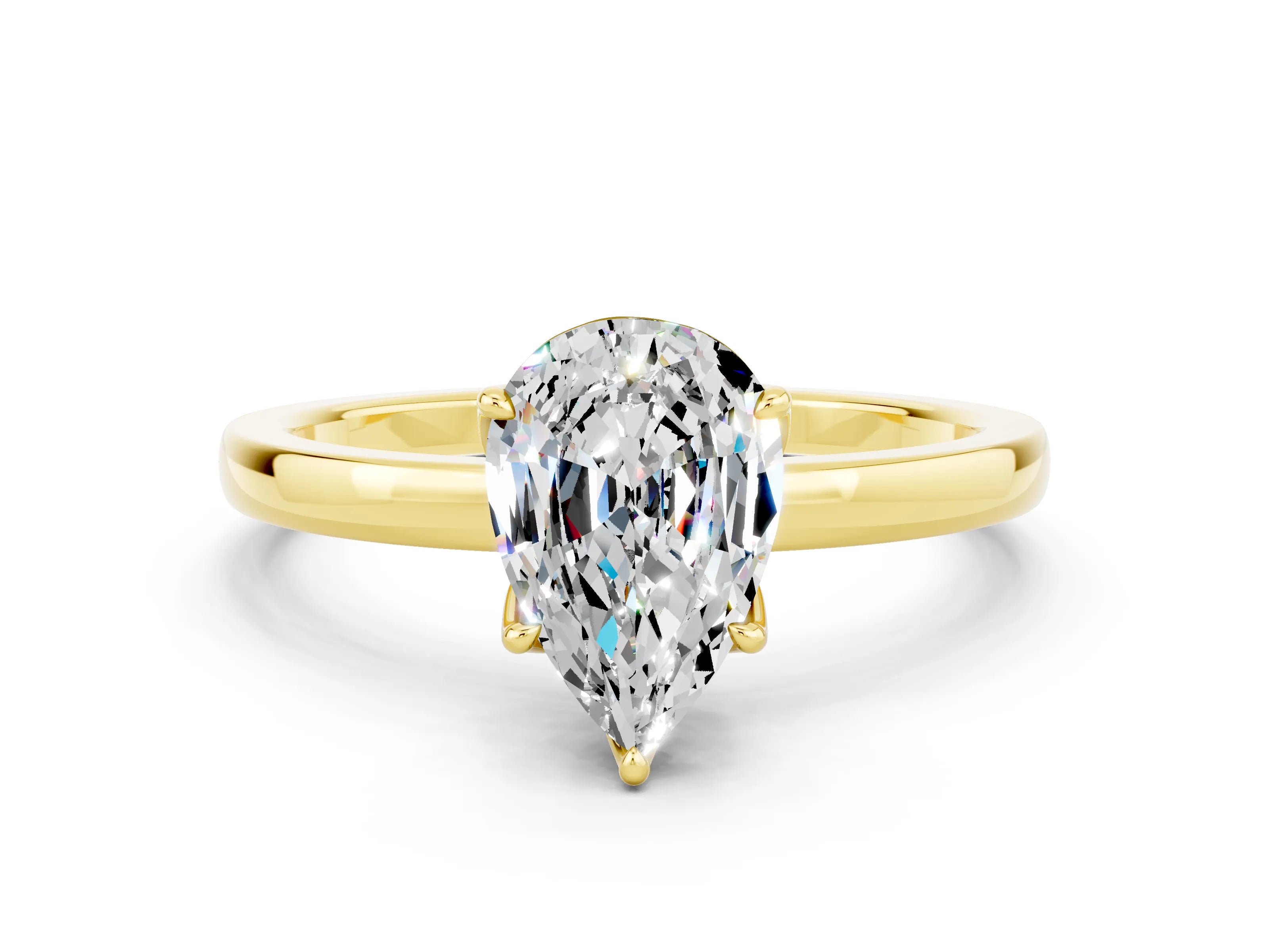 Yellow gold Pear Cut Solitaire Diamond Ring with Thin Band and Four-Prong Setting