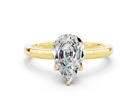 Yellow gold Pear Cut Solitaire Diamond Ring with Thin Band and Four-Prong Setting