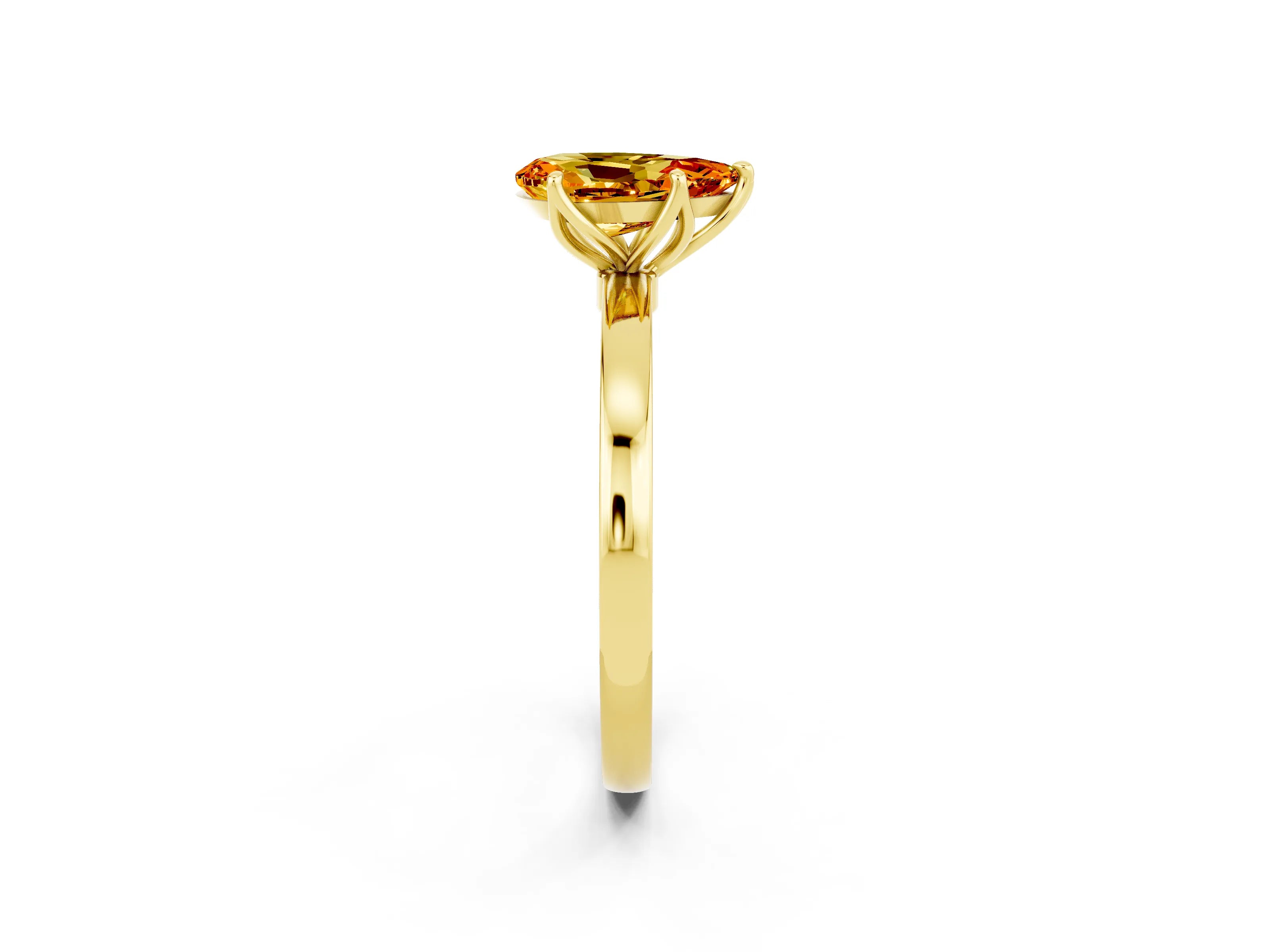 Yellow gold Pear Cut Solitaire Diamond Ring with Thin Band and Four-Prong Setting_2