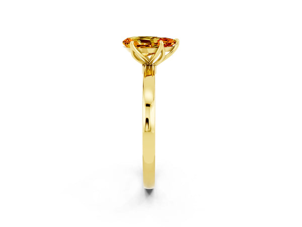 Yellow gold Pear Cut Citrine Solitaire Ring with Thin Band and Prong Setting