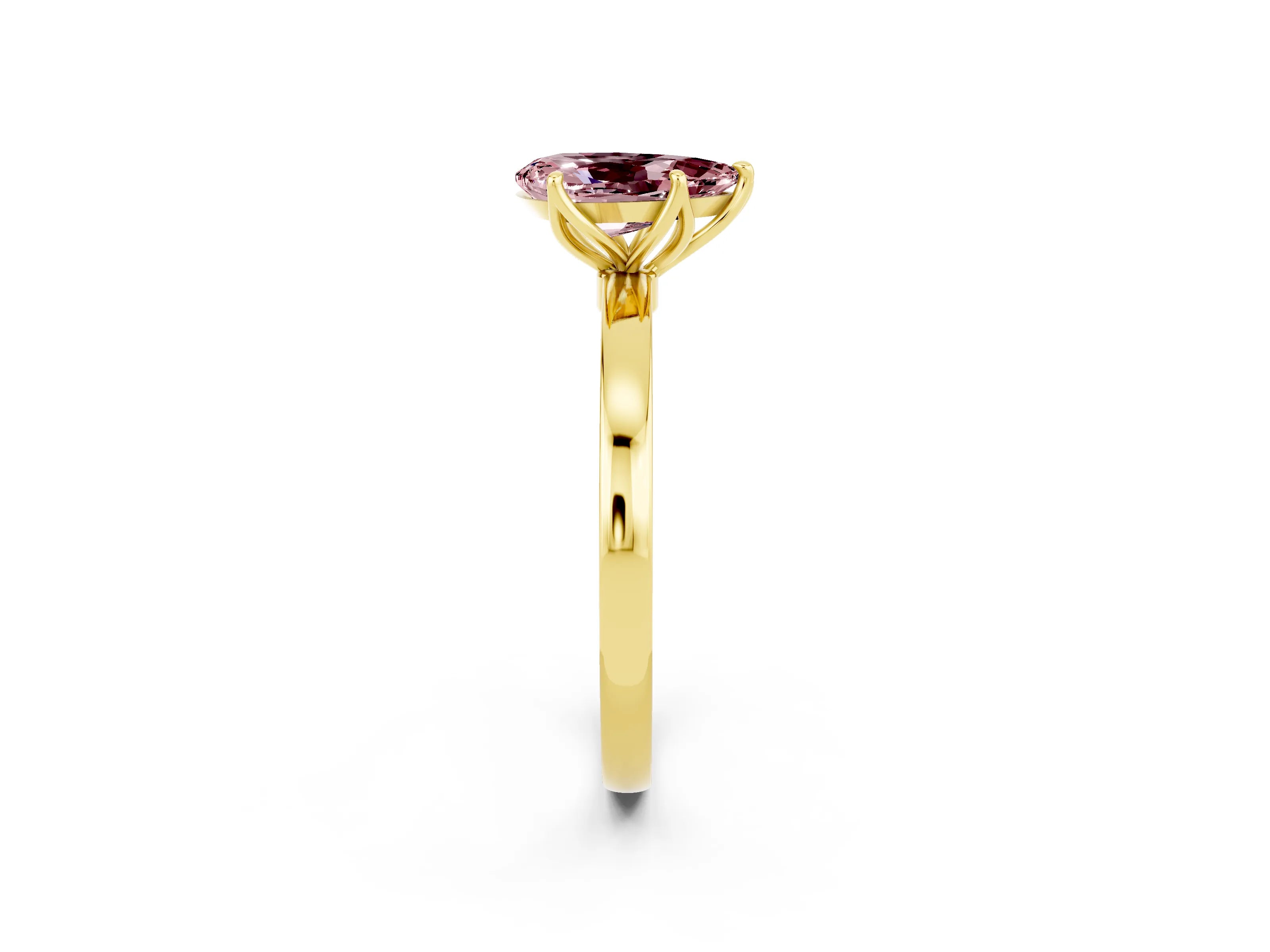 Yellow gold Pear Cut Solitaire Diamond Ring with Thin Band and Four-Prong Setting_2