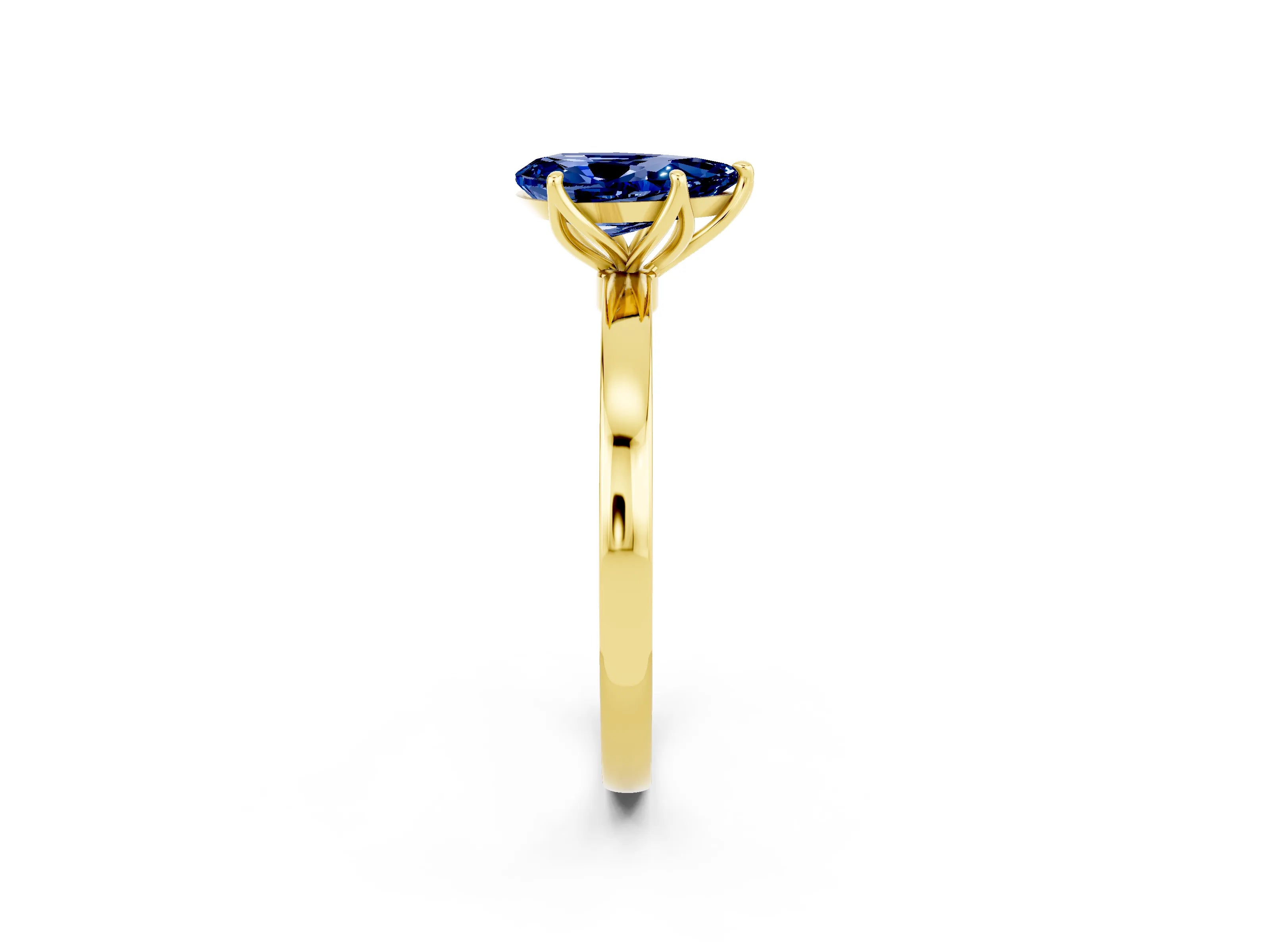 Yellow gold Pear Cut Solitaire Diamond Ring with Thin Band and Four-Prong Setting_2