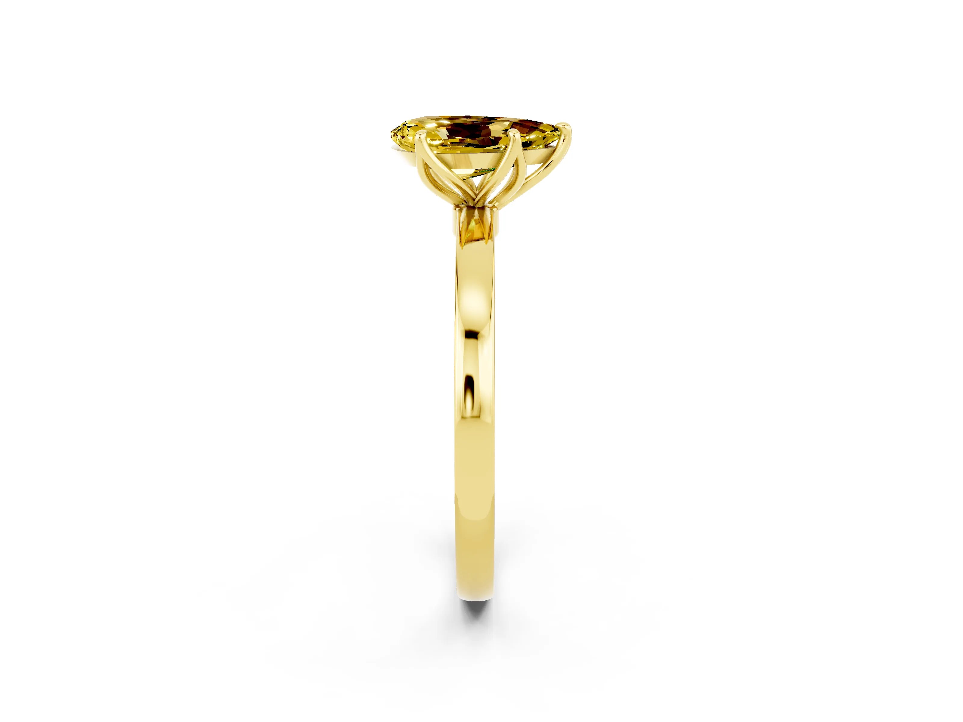 Yellow gold Pear Cut Solitaire Diamond Ring with Thin Band and Four-Prong Setting_2