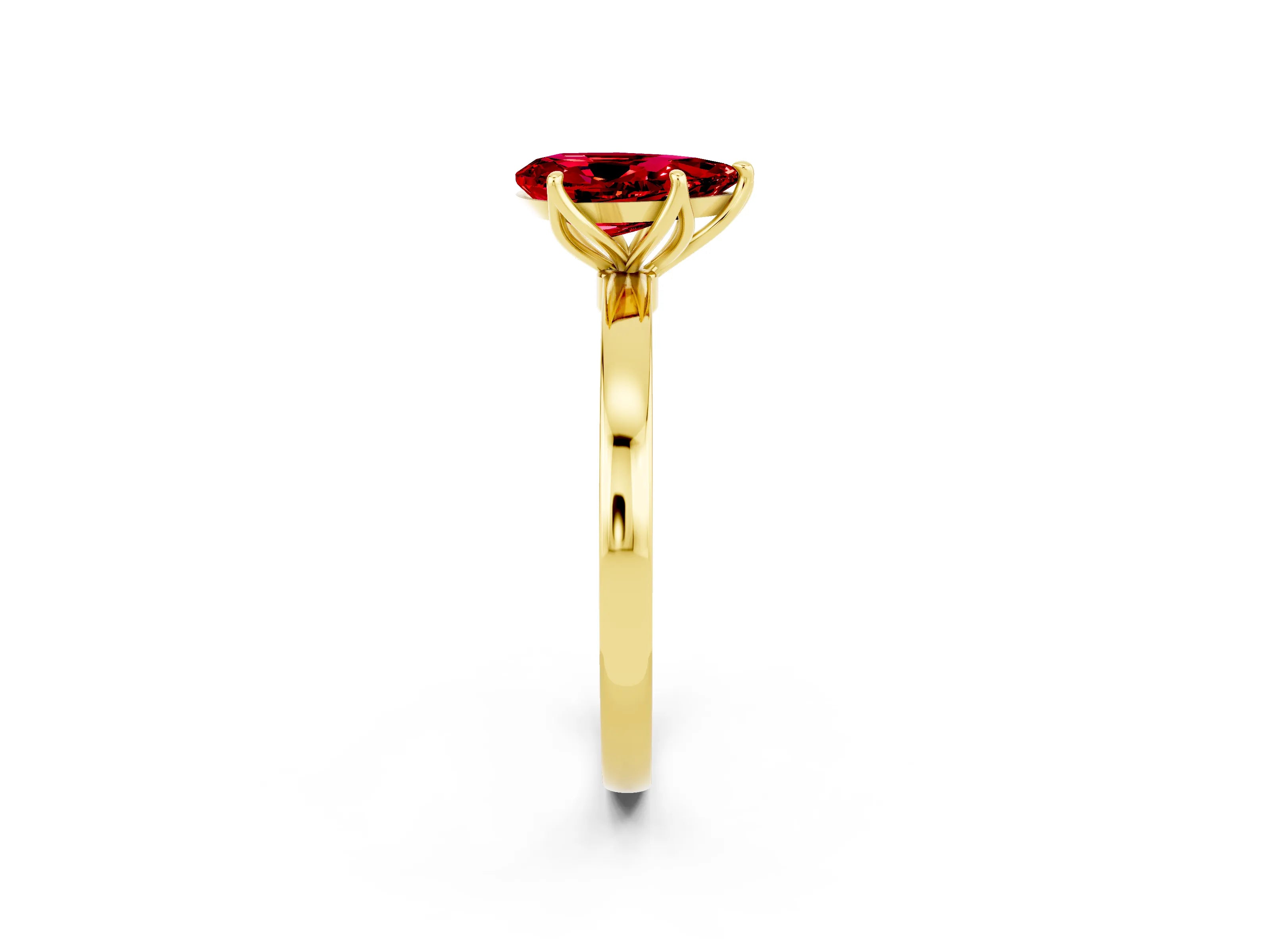 Yellow gold Pear Cut Solitaire Diamond Ring with Thin Band and Four-Prong Setting_2