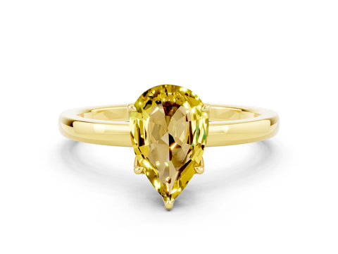 Yellow gold Pear Cut Solitaire Diamond Ring with Thin Band and Four-Prong Setting