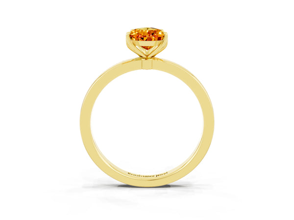 Yellow gold Pear Cut Citrine Solitaire Ring with Thin Band and Prong Setting