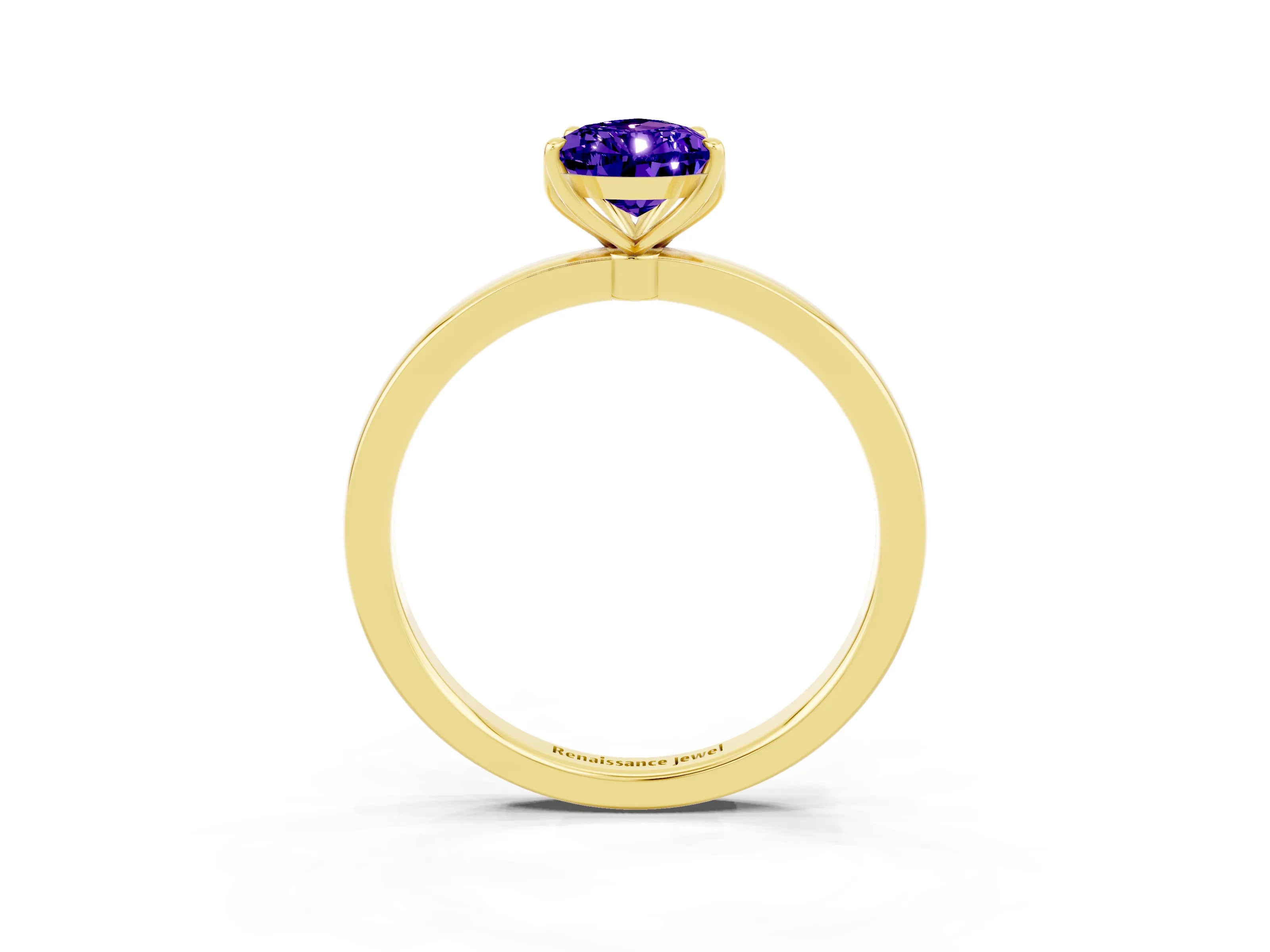 Yellow gold Pear Cut Solitaire Diamond Ring with Thin Band and Four-Prong Setting_3