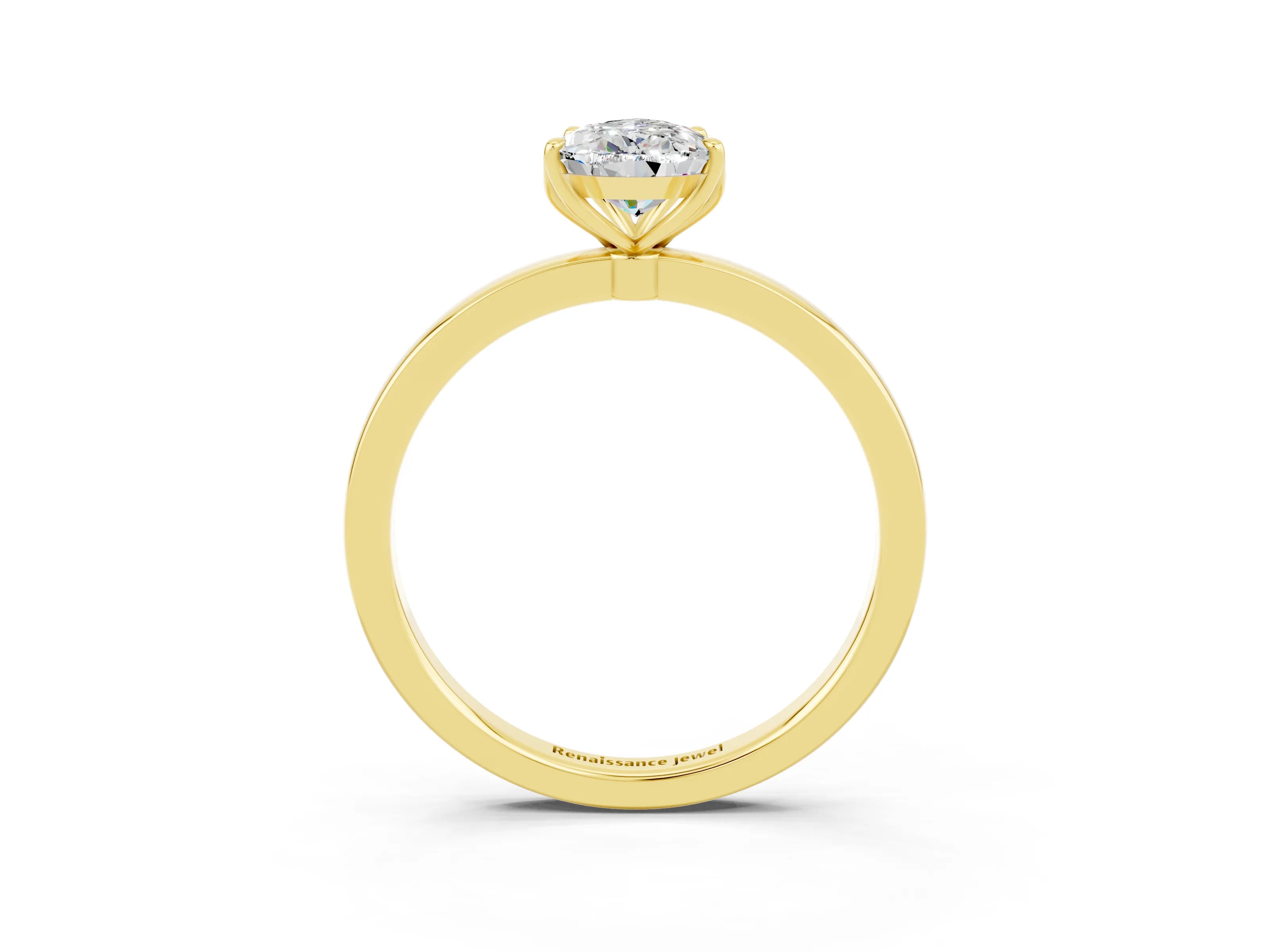 Yellow gold Pear Cut Solitaire Diamond Ring with Thin Band and Four-Prong Setting_3