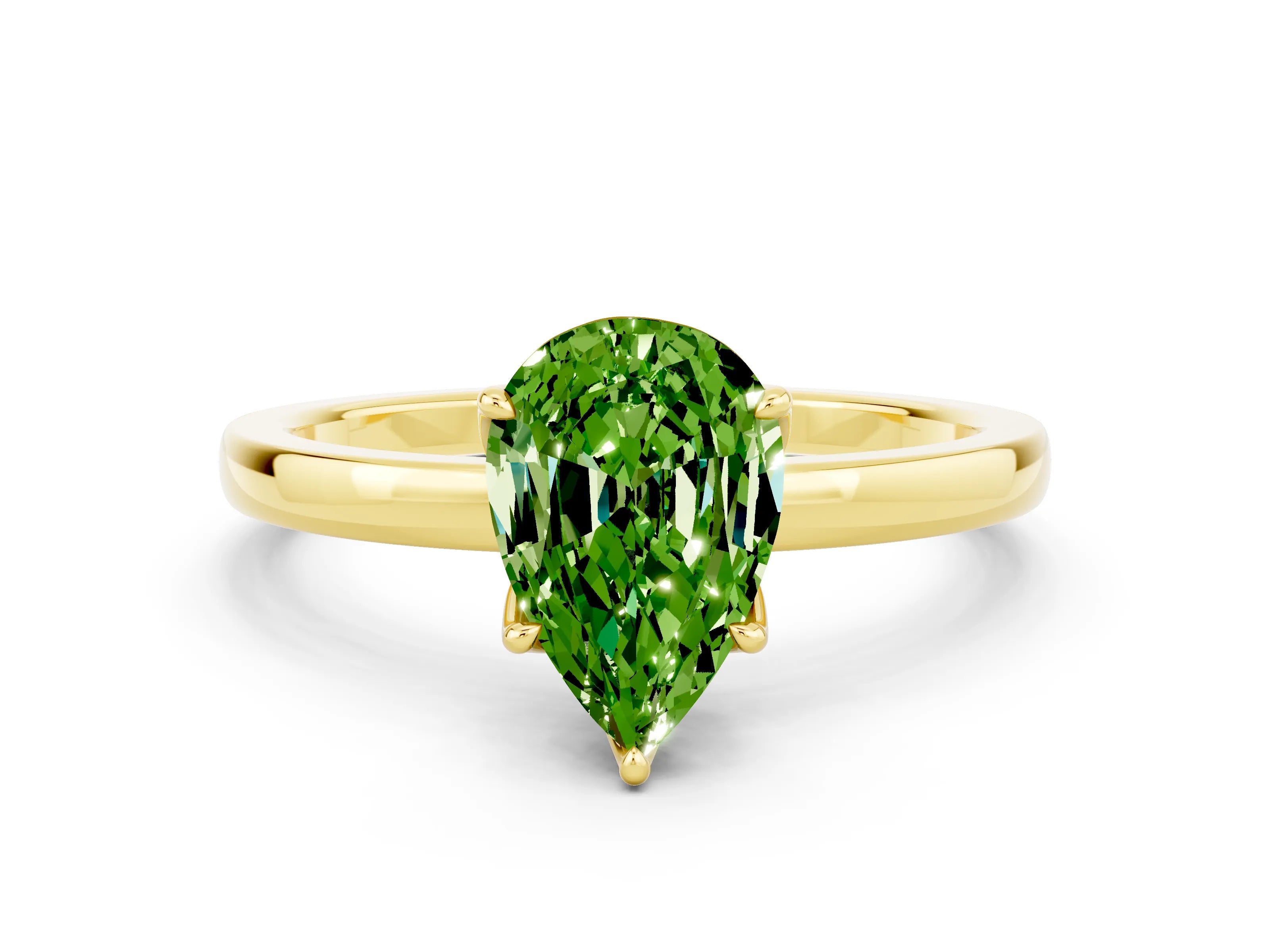 Yellow gold Pear Cut Solitaire Diamond Ring with Thin Band and Four-Prong Setting