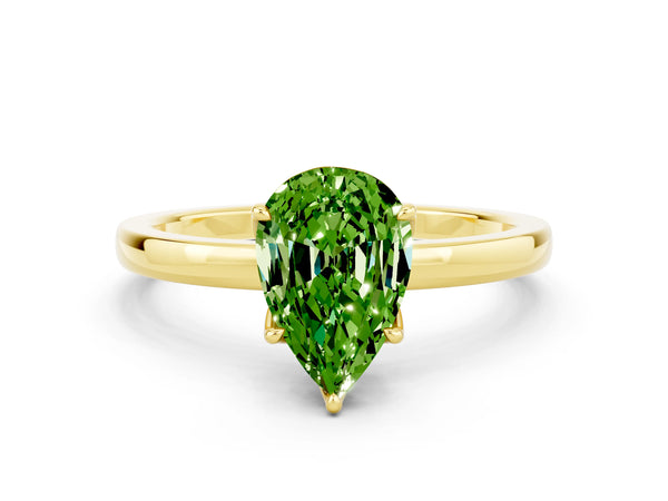 Yellow gold Pear Cut Solitaire Diamond Ring with Thin Band and Four-Prong Setting