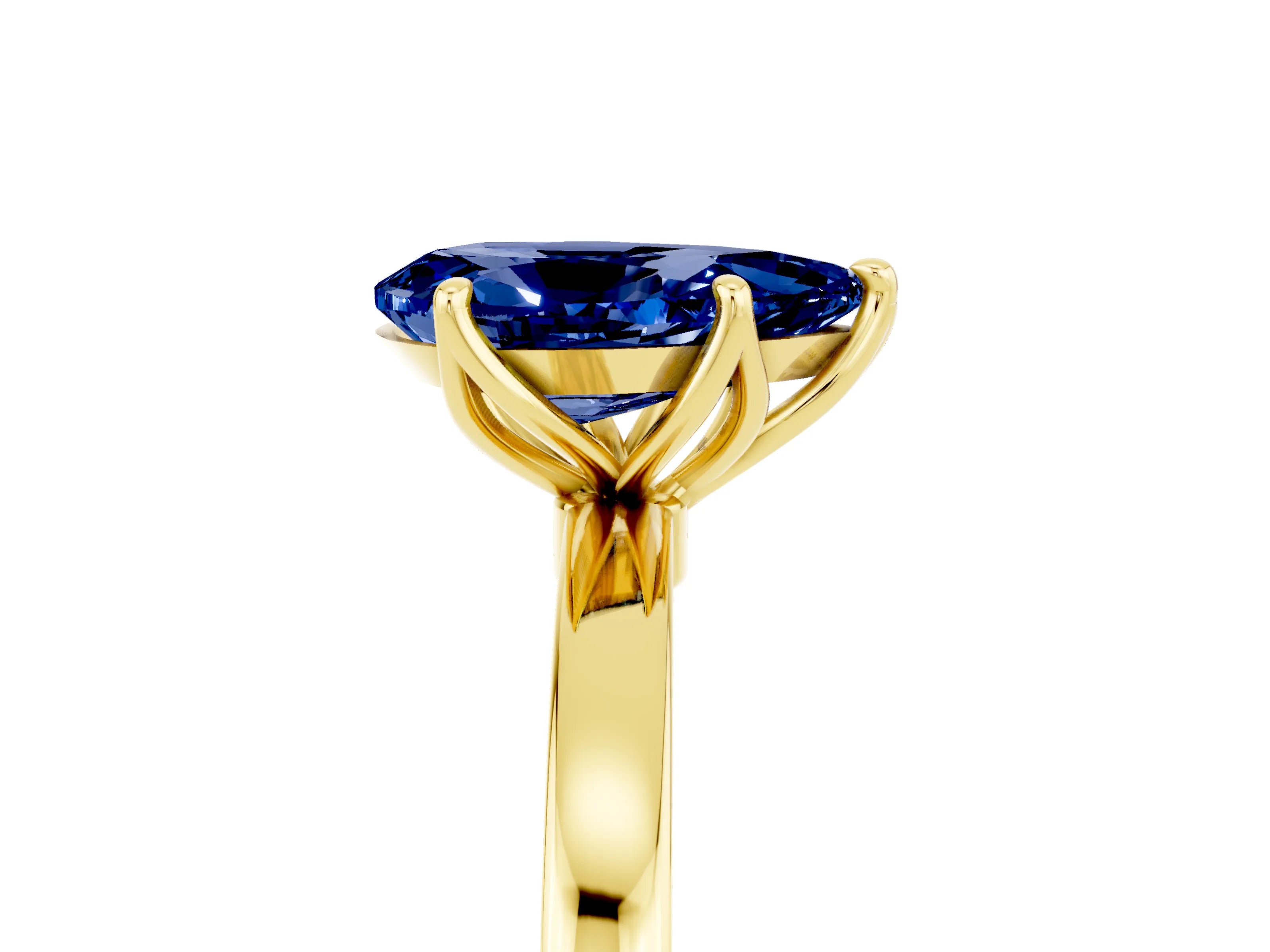 Yellow gold Pear Cut Solitaire Diamond Ring with Thin Band and Four-Prong Setting_5