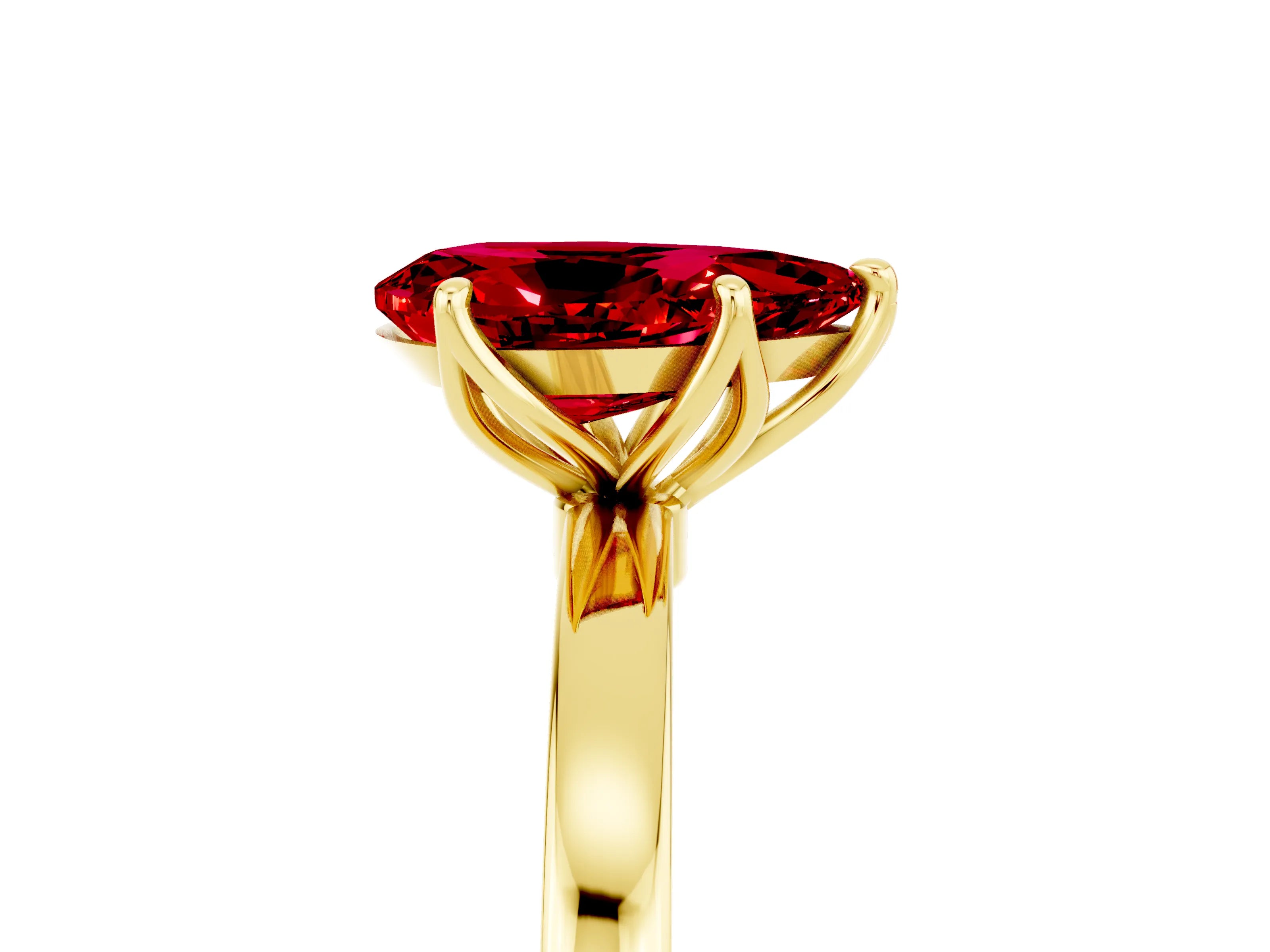 Yellow gold Pear Cut Solitaire Diamond Ring with Thin Band and Four-Prong Setting_5