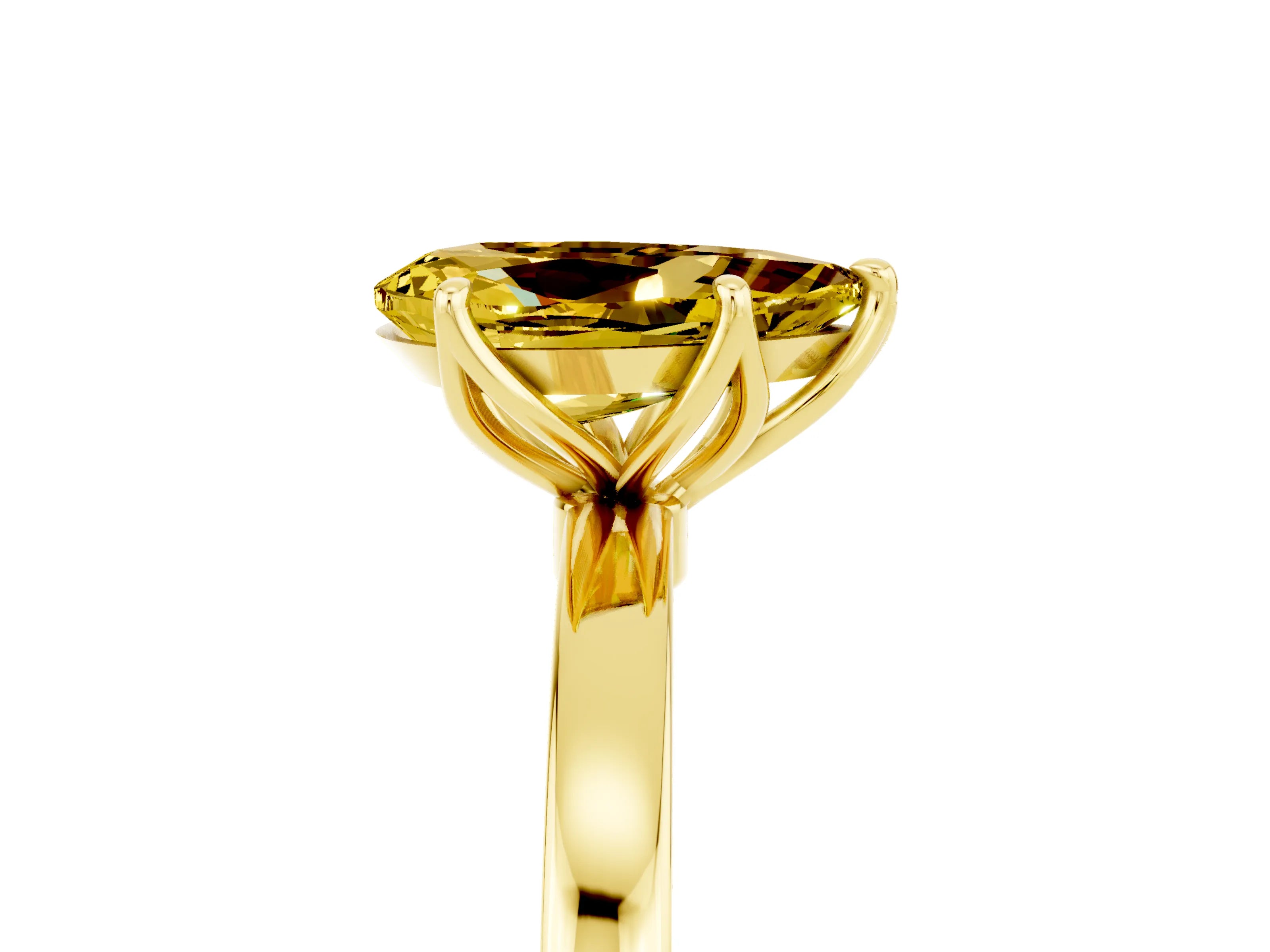 Yellow gold Pear Cut Solitaire Diamond Ring with Thin Band and Four-Prong Setting_5
