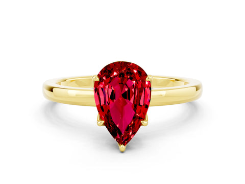 Yellow gold Pear Cut Solitaire Diamond Ring with Thin Band and Four-Prong Setting