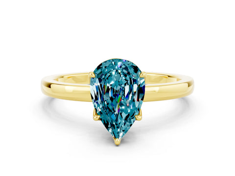 Yellow gold Pear Cut Solitaire Diamond Ring with Thin Band and Four-Prong Setting