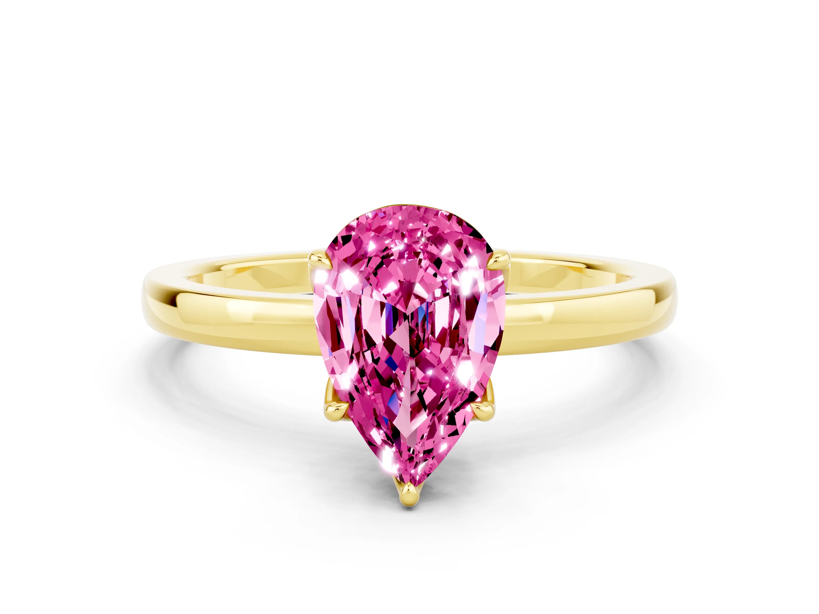 Yellow gold Pear Cut Solitaire Diamond Ring with Thin Band and Four-Prong Setting