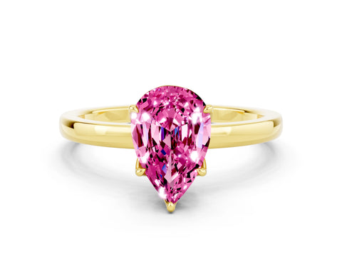 Yellow gold Pear Cut Solitaire Diamond Ring with Thin Band and Four-Prong Setting