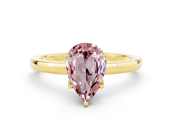 Yellow gold Pear Cut Solitaire Diamond Ring with Thin Band and Four-Prong Setting