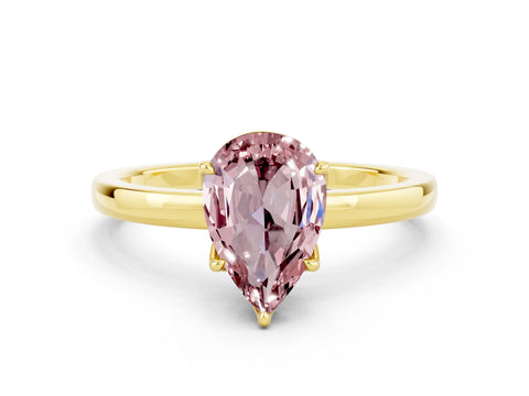 Yellow gold Pear Cut Solitaire Diamond Ring with Thin Band and Four-Prong Setting