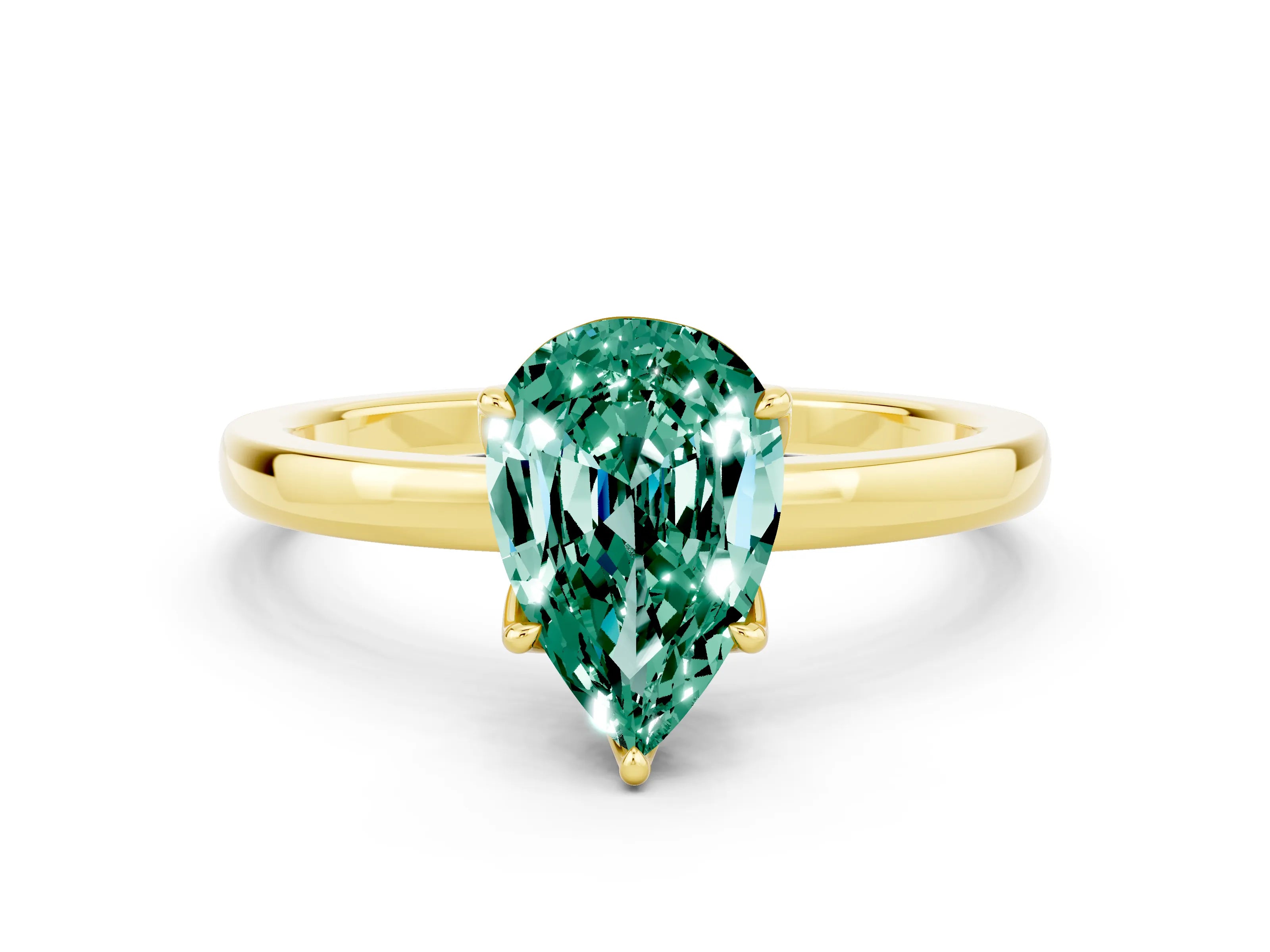 Yellow gold Pear Cut Solitaire Diamond Ring with Thin Band and Four-Prong Setting