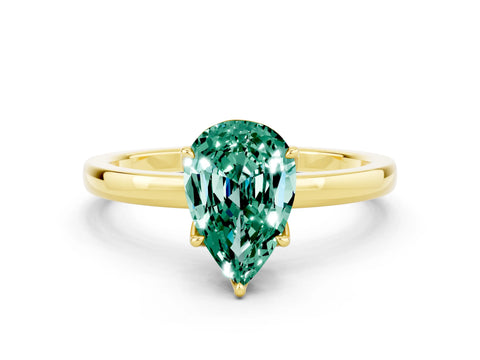 Yellow gold Pear Cut Solitaire Diamond Ring with Thin Band and Four-Prong Setting