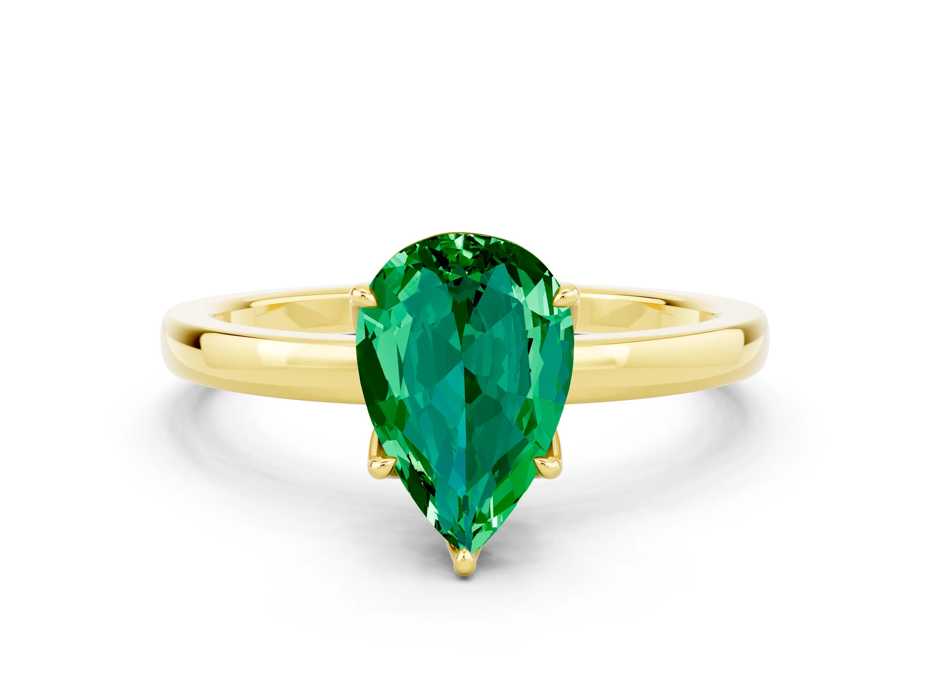 Yellow gold Pear Cut Solitaire Diamond Ring with Thin Band and Four-Prong Setting