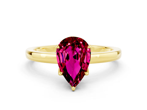 Yellow gold Pear Cut Solitaire Diamond Ring with Thin Band and Four-Prong Setting