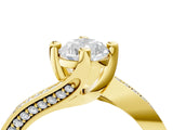 Yellow gold Pear Cut Solitaire Diamond Twist Band with Pavé Setting and Four-Prong Setting_11