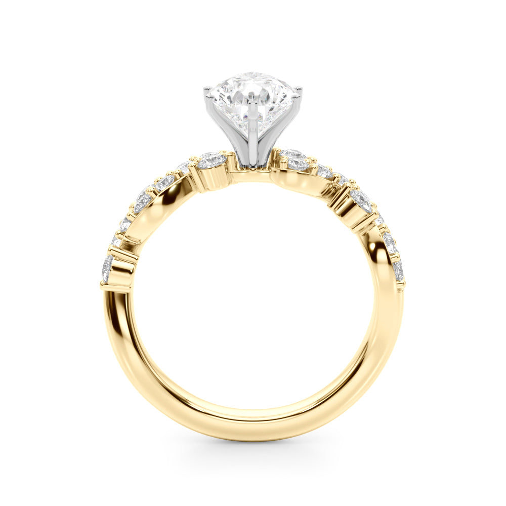 Yellow gold Pear Cut Solitaire Diamond Twisted Band with Pave Setting 2
