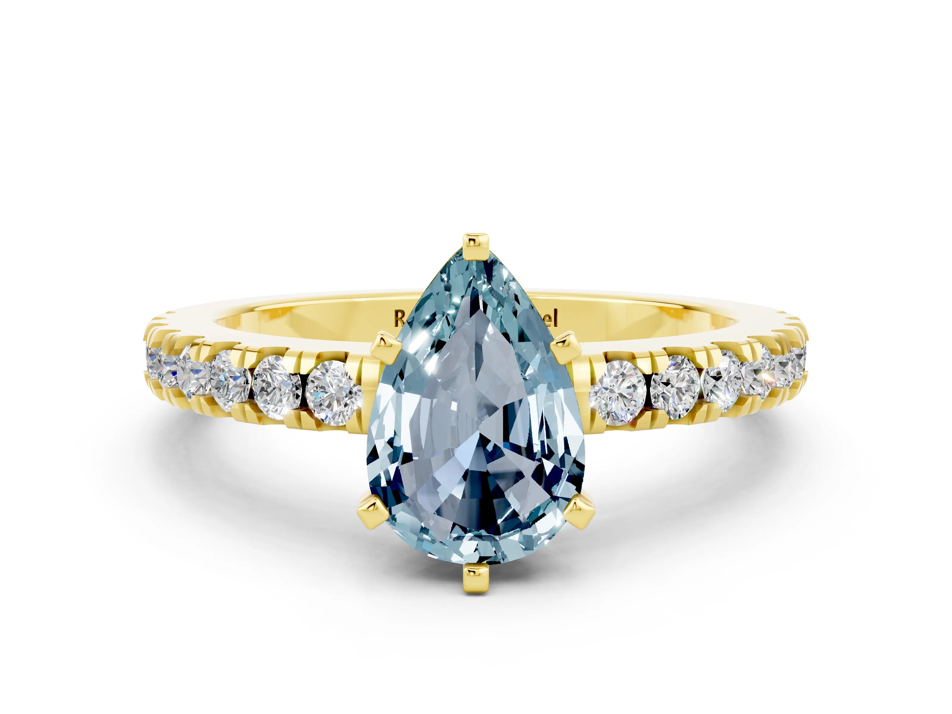 Yellow gold Pear Cut Solitaire Diamond with Pavé Band and Four-Prong Setting