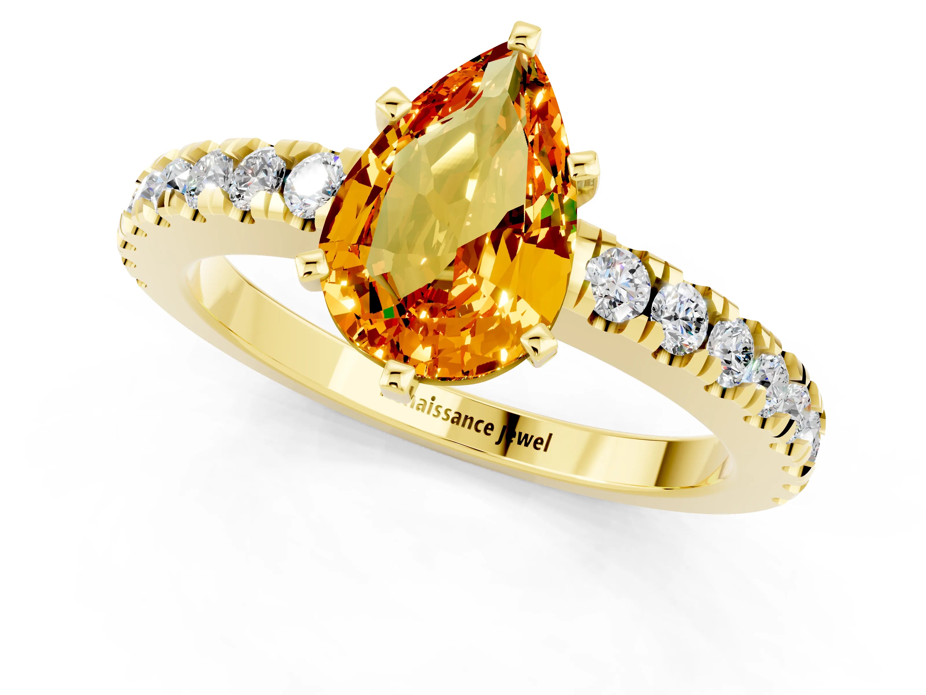 Yellow gold Pear Cut Solitaire Diamond with Pavé Band and Four-Prong Setting_1