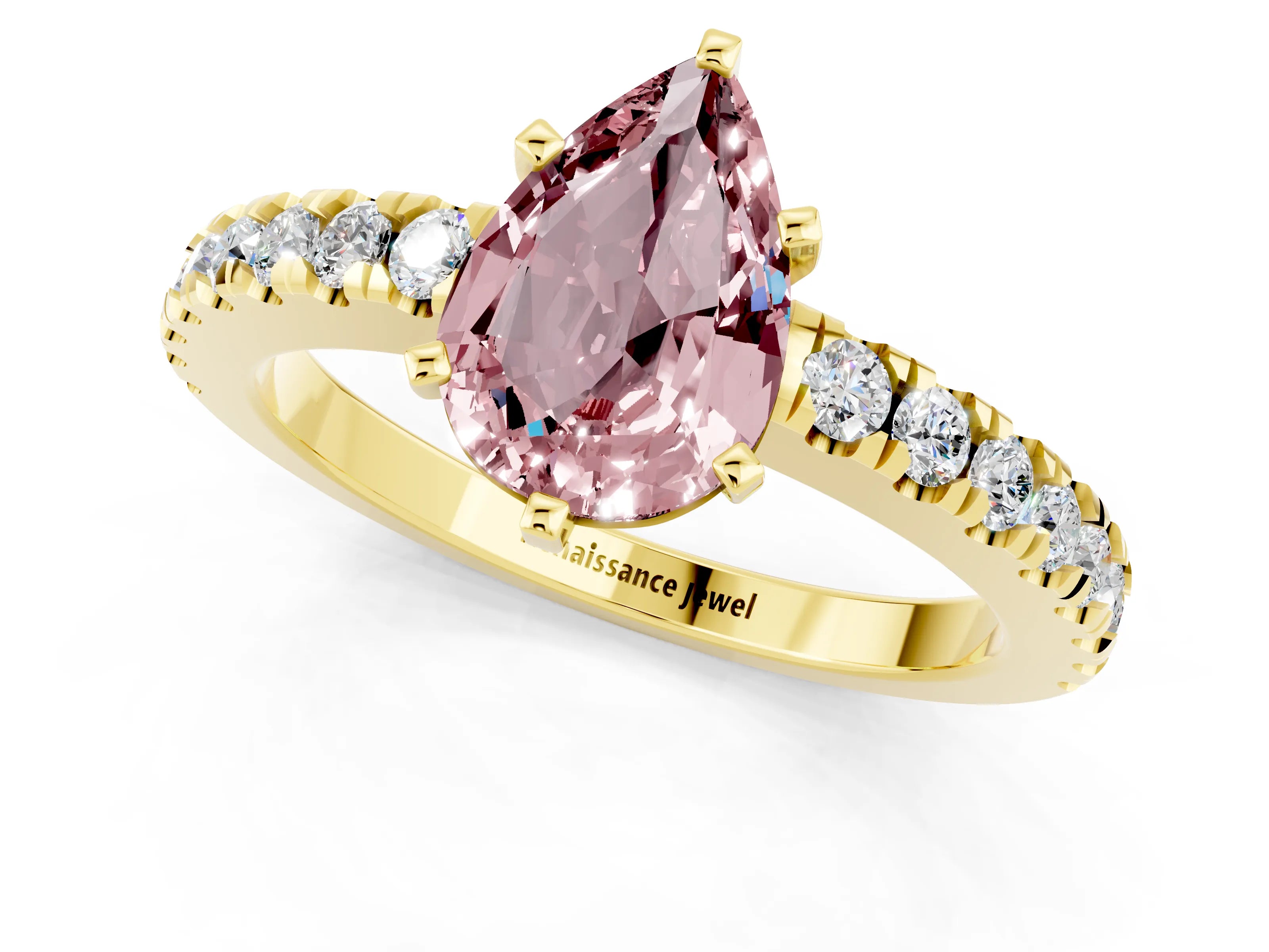 Yellow gold Pear Cut Solitaire Diamond with Pavé Band and Four-Prong Setting_1