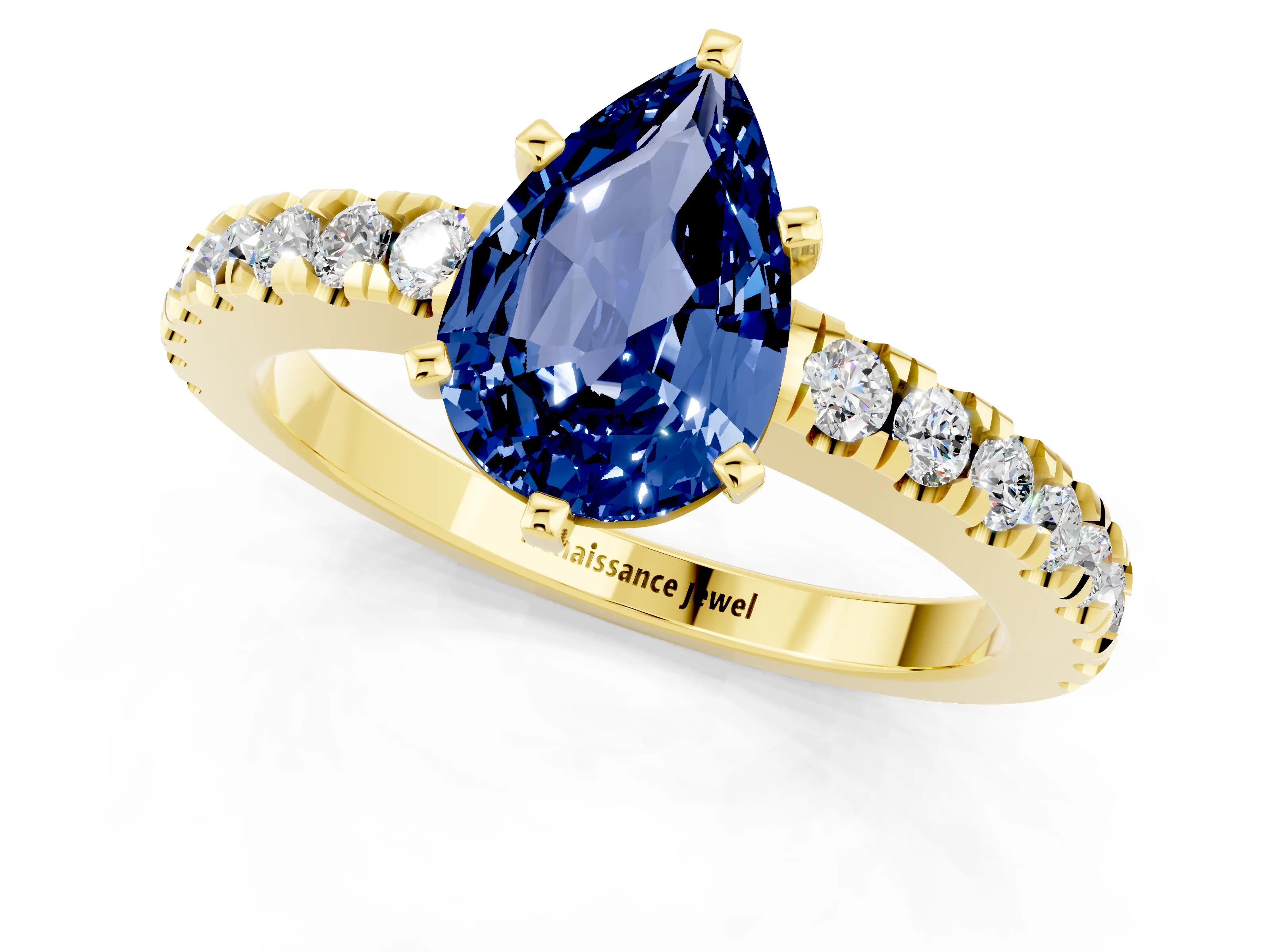 Yellow gold Pear Cut Solitaire Diamond with Pavé Band and Four-Prong Setting_1