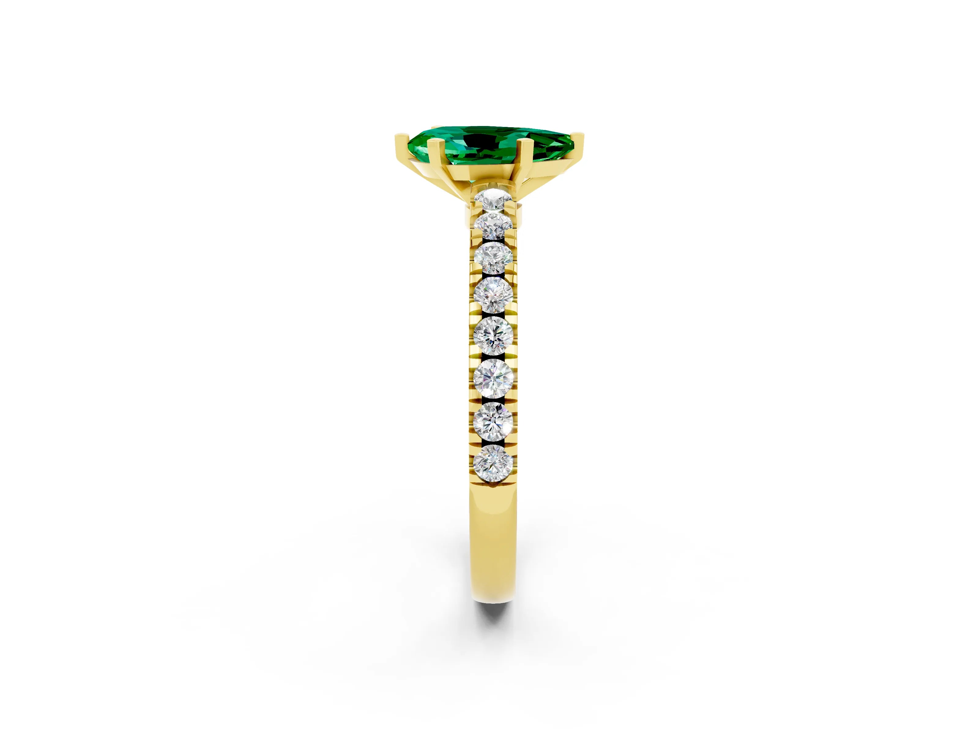Yellow gold Pear Cut Solitaire Diamond with Pavé Band and Four-Prong Setting_2