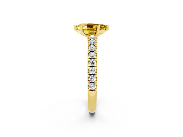 Yellow gold Pear Cut Solitaire Yellow Sapphire with Pavé Band and Four-Prong Setting