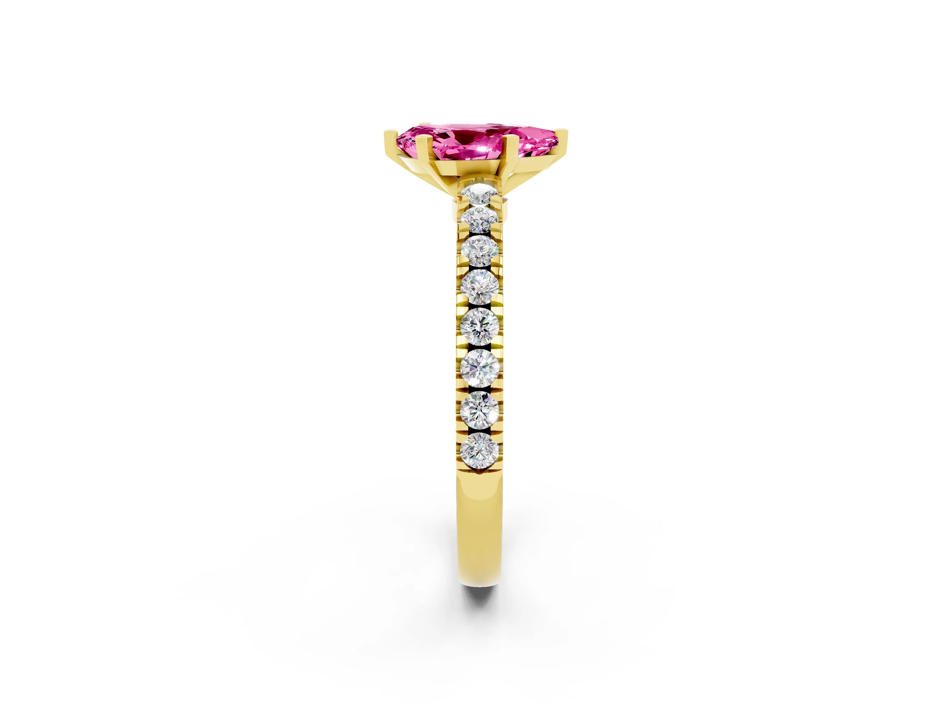 Yellow gold Pear Cut Solitaire Diamond with Pavé Band and Four-Prong Setting_2